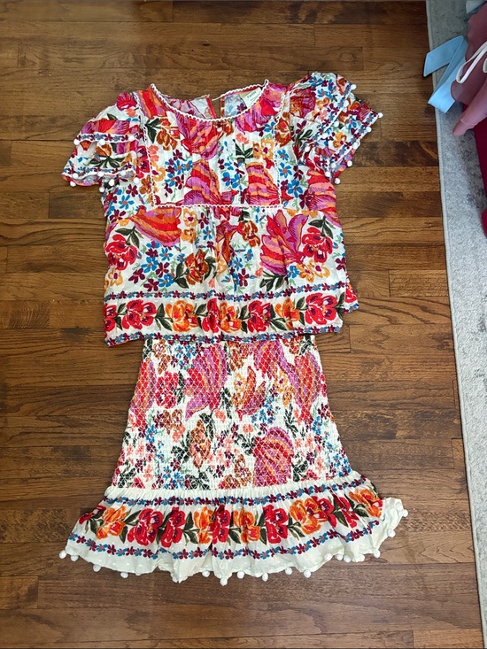 FARM Rio Dresses & Skirts - FARM Rio Floral Multicolor Smocked Skirt Set - Pink, Red, Orange, Blue